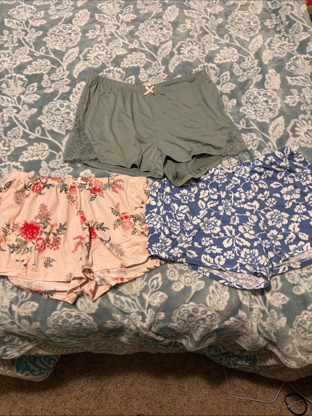 Flora Nikrooz Three-Pair Lounge Short Set in Sage, Blush & Blue Floral Print